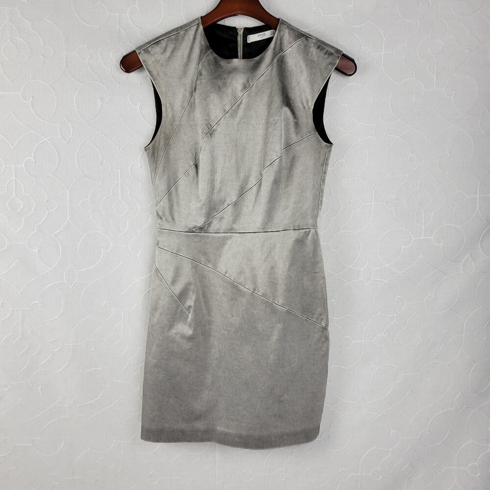 MNG Suit Womens Mini Cocktail Dress 4 Silver Gray Sleeveless Round Neck Back Zip